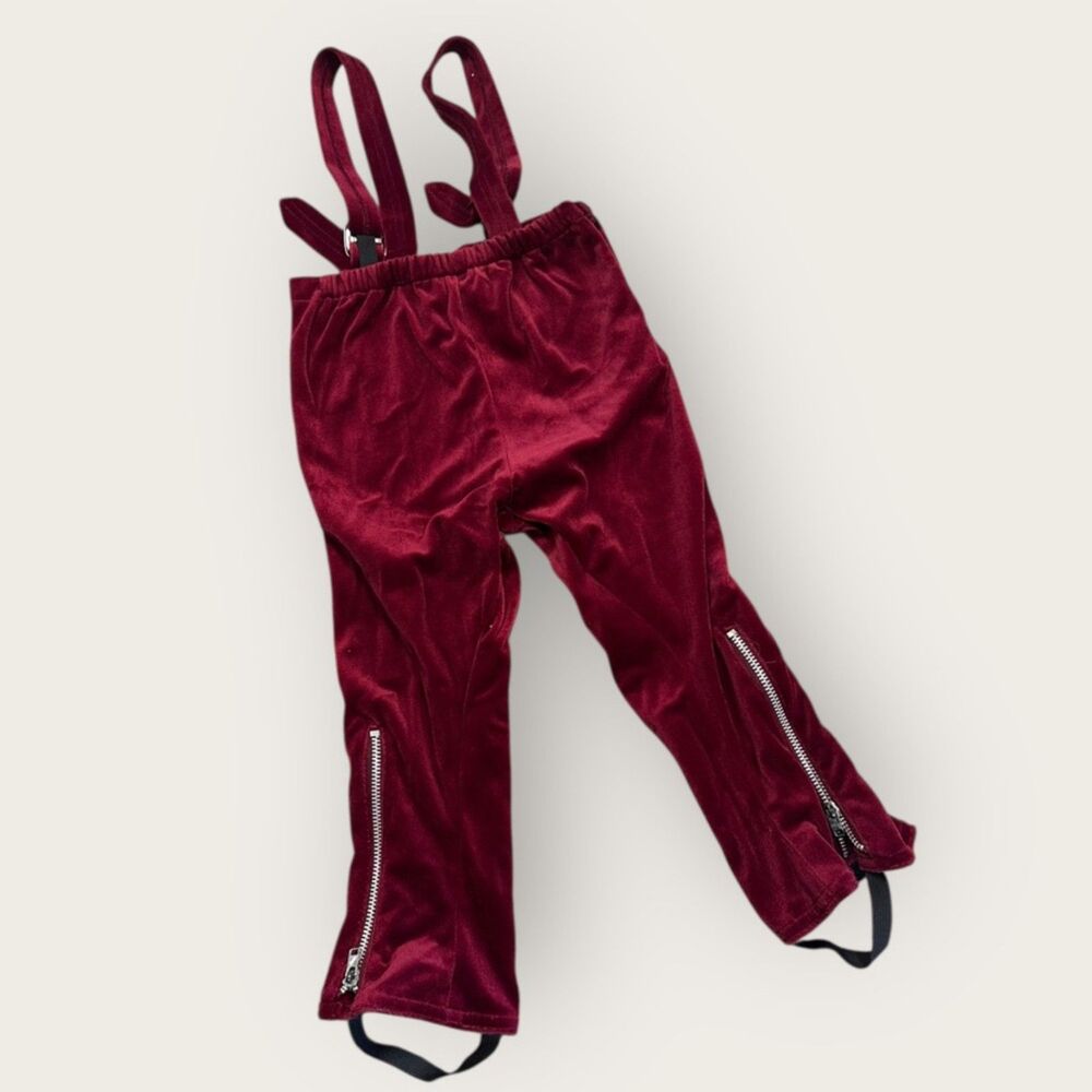 Vintage 1970s Kids Burgundy Velour Ski Pants Stirrup Zipper Legs Size 4–5